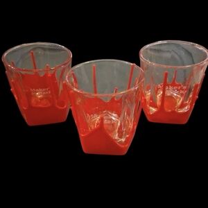Set Of 3 Makers Mark Red Wax Drip Bourbon Whiskey Rock Glass